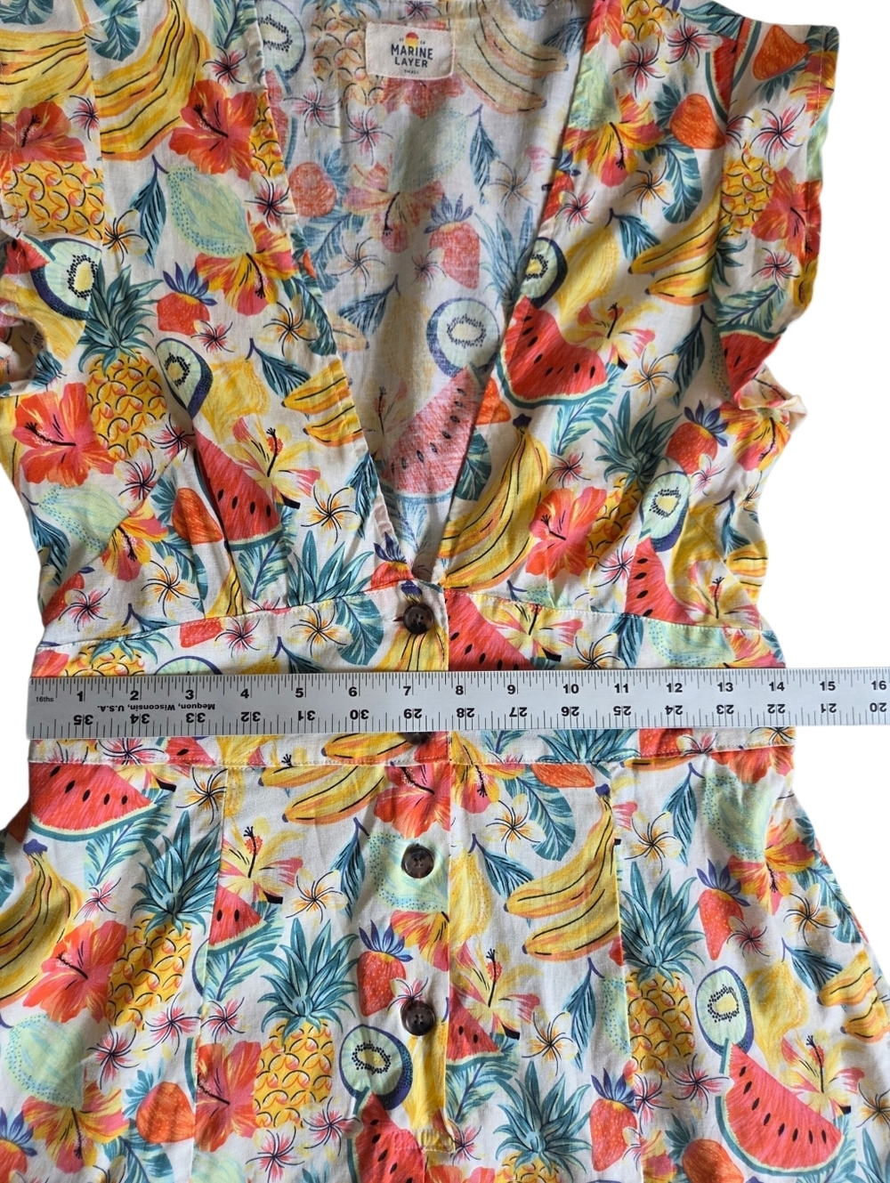Marine Layer Camila Tropical Fruit Hemp Natural Fiber Romper Small - Picture 5 of 10